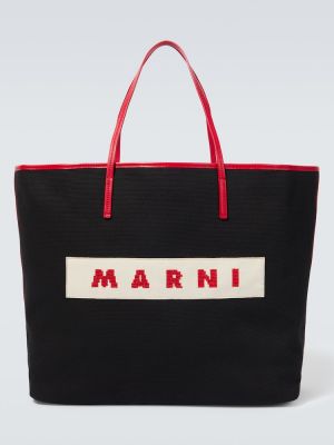 Βαμβακερή δερμάτινη τσάντα shopper Marni