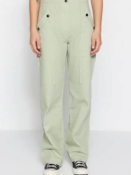 Pletené bavlněné cargo kalhoty s knoflíky Trendyol khaki