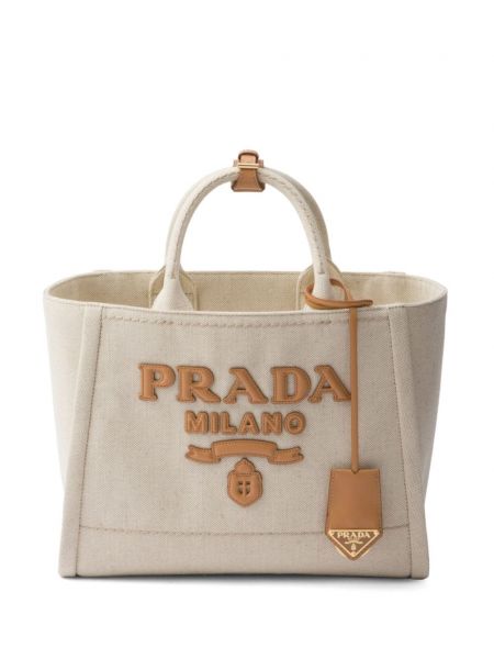 Leinen shopper handtasche Prada
