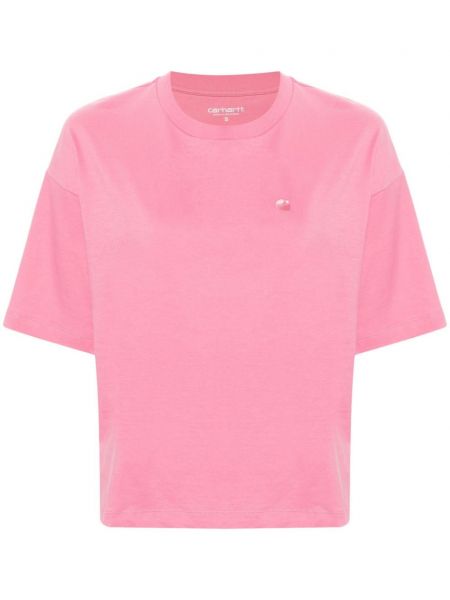 Памучна тениска бродирана Carhartt Wip розово