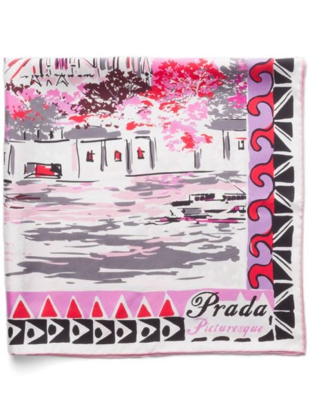 Μεταξωτός κασκόλ με σχέδιο Prada ροζ