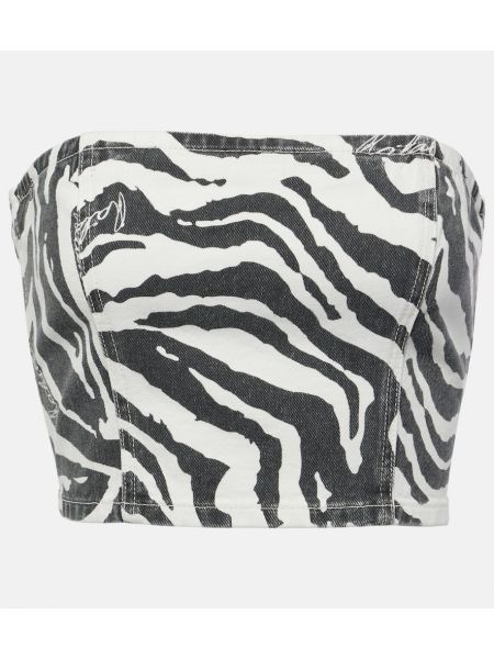 Zebra-tryck tryckt bomull crop top Rotate vit