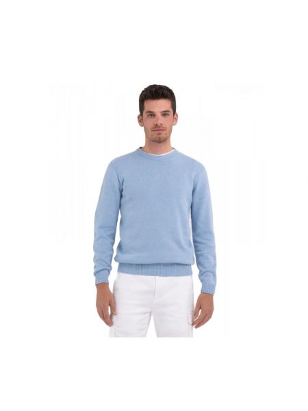 Sweter bawełniany z okrągłym dekoltem Replay niebieski