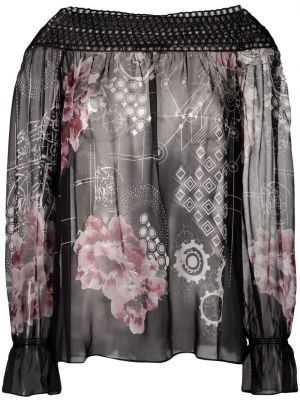 Копринена блуза от шифон Alberta Ferretti черно