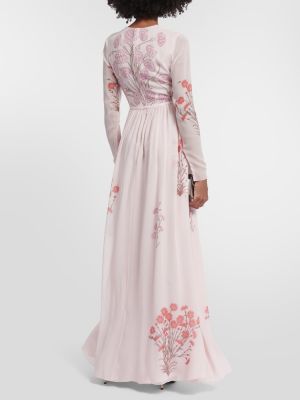 Květinové hedvábné dlouhé šaty Giambattista Valli růžové