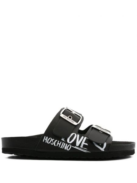 Pantofi din piele cu imagine Love Moschino negru