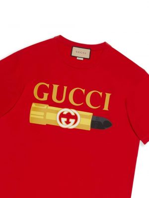 Kokvilnas t-krekls ar apdruku Gucci sarkans