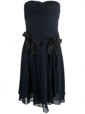 Hedvábné šaty s mašlí na zip Chanel Pre-owned - černá