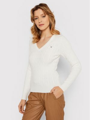 Пуловер slim Gant бяло