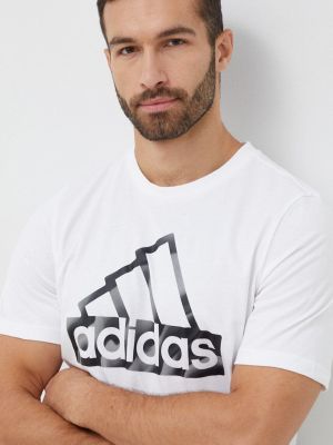 Памучна тениска с дълъг ръкав с принт Adidas бяло