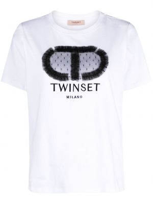 Bavlněné tričko s výšivkou Twinset bílé