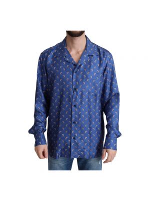 Jedwabna koszula z nadrukiem relaxed fit Dolce And Gabbana niebieska