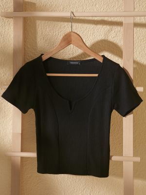 Tricou de catifea cord tricotate Trendyol negru