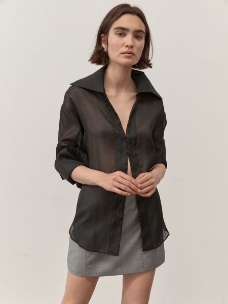 Прозрачна памучна копринена риза St.agni черно