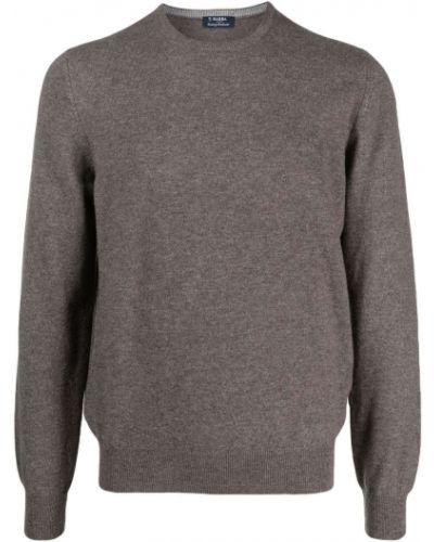 Kašmírový sveter s okrúhlym výstrihom Barba sivá