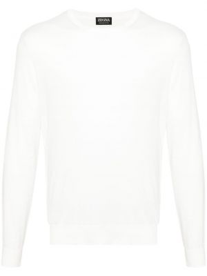 Памучен пуловер с кръгло деколте Zegna бяло
