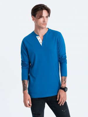 Tričko s dlouhým rukávem s knoflíky Ombre Clothing modré