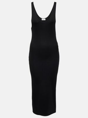 Копринена миди рокля Saint Laurent черно