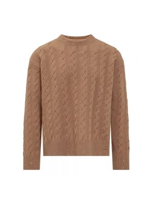 Sweter z okrągłym dekoltem Laneus brązowy