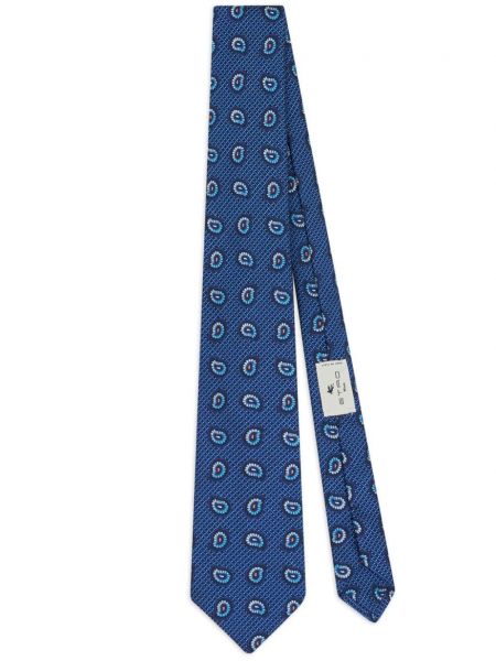 Hedvábná kravata s paisley potiskem Etro modrá