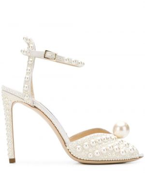 Sandalias con tacón con apliques de cristal Jimmy Choo blanco