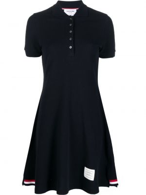 Pruhované bavlněné mini šaty s krátkými rukávy Thom Browne - modrá