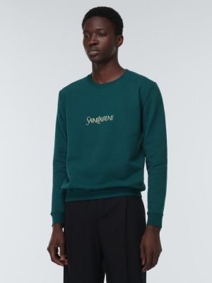 Kokvilnas džemperis bez kapuces džersija Saint Laurent zaļš