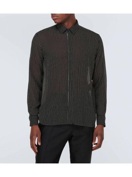 Prugasta svilena košulja Saint Laurent crna