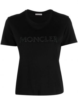 Koszulka bawełniana z kryształkami Moncler czarna