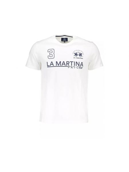 Koszulka bawełniana z nadrukiem z okrągłym dekoltem La Martina biała