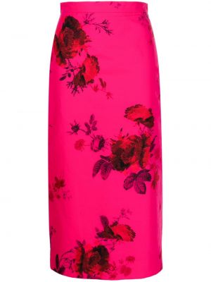 Kvetinová puzdrová sukňa s potlačou Erdem ružová
