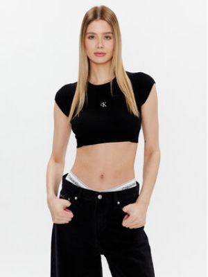 Slim fit priliehavá blúzka Calvin Klein Jeans čierna