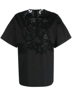 Tricou cu șireturi din bumbac din dantelă Ermanno Firenze negru