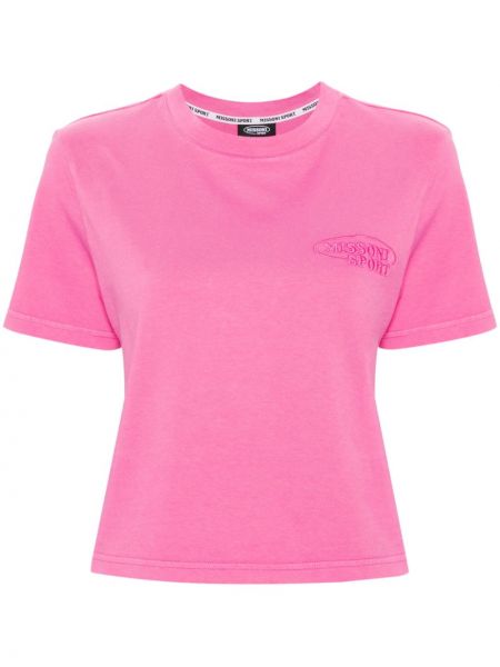 Medvilninis siuvinėtas marškinėliai Missoni rožinė