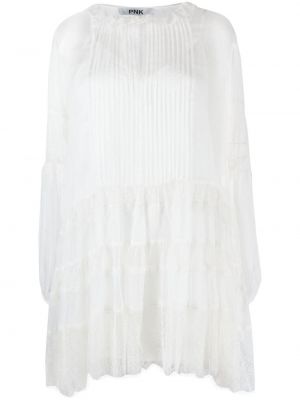Čipkované priehľadné hodvábne šaty Pnk biela