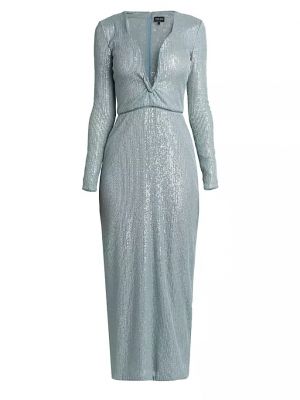 Серебряное платье миди с пайетками с длинным рукавом Giorgio Armani
