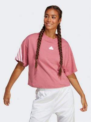Tricou cu dungi cu croială lejeră Adidas roz
