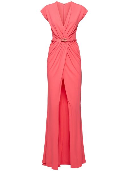 Μάξι φόρεμα με λαιμόκοψη v από ζέρσεϋ ντραπέ Elie Saab ροζ