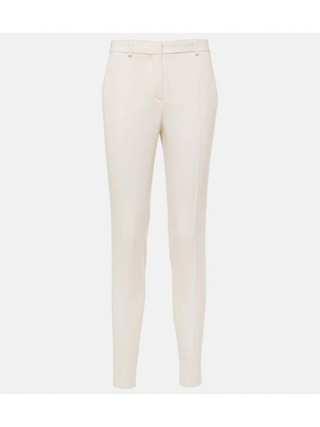 Slim fit vlněné rovné kalhoty s vysokým pasem Versace bílé