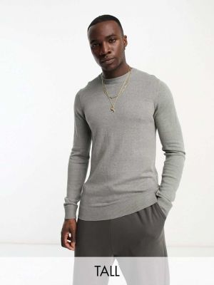 Меланжевый хлопковый свитер с круглым вырезом Threadbare серый