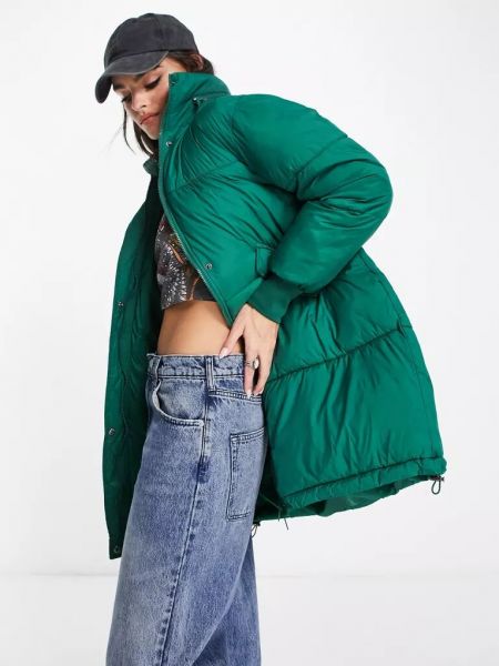 Стеганое пальто с капюшоном Only зеленое