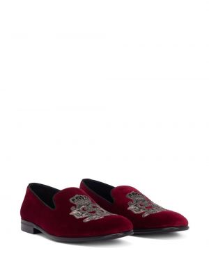 Aksamitne haftowane kapcie Dolce And Gabbana czerwone