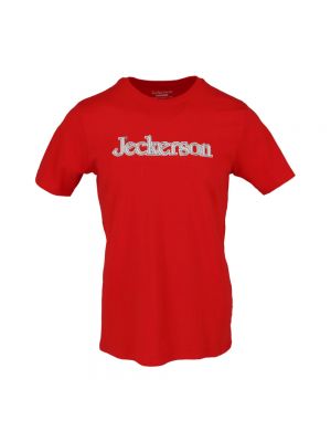 Czerwona koszulka slim fit z nadrukiem Jeckerson