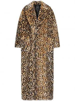 Krznen plašč s potiskom z leopardjim vzorcem Dolce & Gabbana rjava