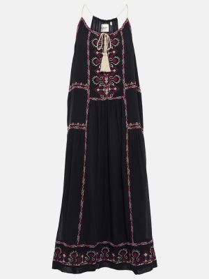 Pamučna midi haljina s vezom Marant Etoile crna
