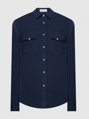Шелковая шерстяная рубашка Brunello Cucinelli синяя