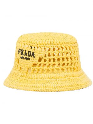 Плетена шапка бродирана Prada жълто