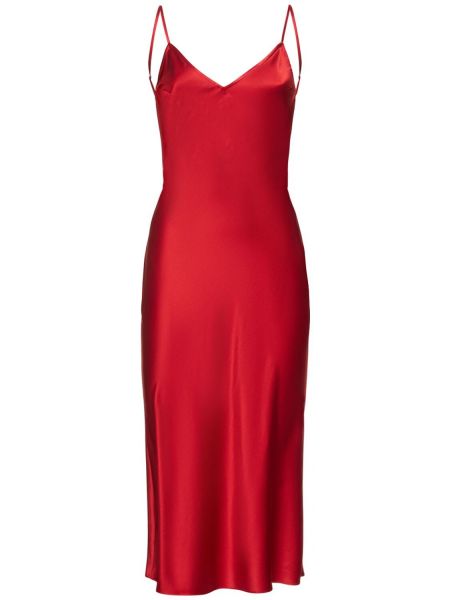 Jedwabna satynowa sukienka midi z kryształkami Fleur Du Mal czerwona