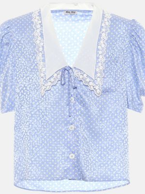 Жакардова сатенена блуза Miu Miu синьо