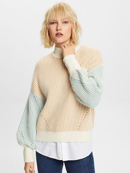 Пуловер в полоску Esprit бежевый